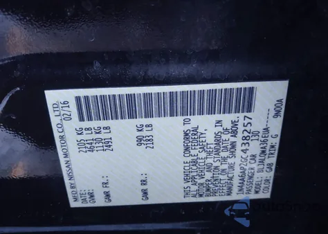 2016 Nissan Maxima 3.5 Platinum/3.5 S/3.5 Sl/3.5 Sr/3.5 Sv из США, поврежденный, VIN 1N4AA6AP2GC438257